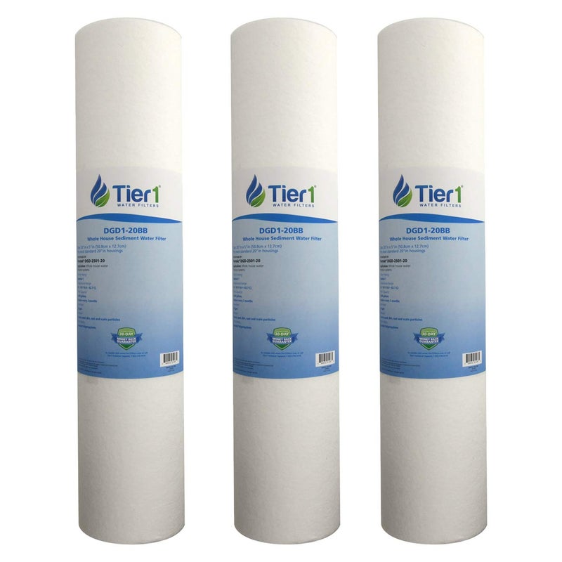 Tier1 1 Micron 20 Inch x 4.5 Inch | 3-Pack Spun Wound Polypropylene Whole House Sediment Water Filter Replacement Cartridge | Compatible with Pentek DGD-2501-20, 155360-43, P1-20BB, Home Water Filter - Image 1